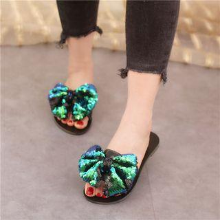 Sequined Bow Slide Sandals