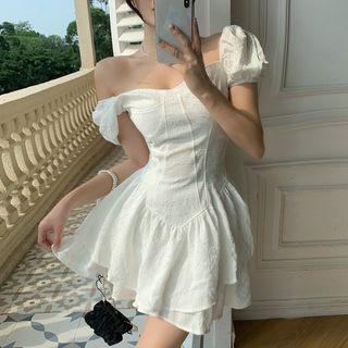 Short-sleeve Embroidered Printed Layered Dress