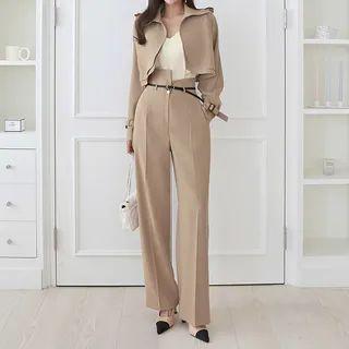 Asymmetric-waist Wide-leg Dress Pants