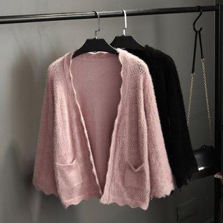 Pocket-accent Plain Knit Cardigan