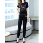 Set: Short-sleeve Print T-shirt + Straight Leg Jogger Pants