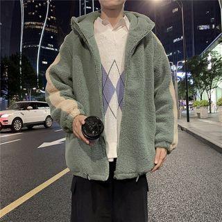 Two Tone Fleece Zipped Hooded Jacket