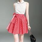 Set: Embroidered Sleeveless Shirtdress + Printed A-line Skirt
