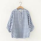 3/4-sleeve Check Henley Blouse