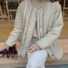 Piped Drawstring-waist Padded Jacket Light Beige - One Size