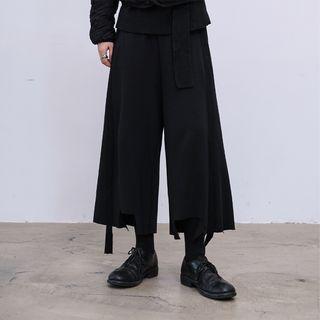 Distressed Cropped Wide-leg Pants Black - One Size