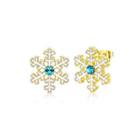 Gold Snowflake Stud Earrings With Blue Austrian Element Crystal Golden - One Size