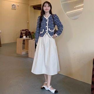 Single-breasted Tweed Jacket / Midi A-line Skirt