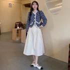 Single-breasted Tweed Jacket / Midi A-line Skirt