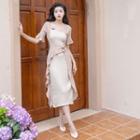 Mock Two-piece Short-sleeve Floral Ruffled Mermaid Dress / Long-sleeve Midi Dress