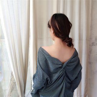 Striped V-neck Reversible Blouse