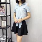 Cold Shoulder Tie-hem Short-sleeve Shirt