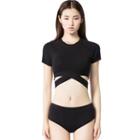 Set: Short Sleeve Cropped Swim Top + Bikini Bottom