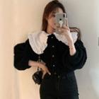 Doll-collar Fleece Button-up Top Black - One Size