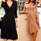 V-neck Pleated Bow-tied Midi Dress