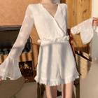 Bell-sleeve Ruffled Chiffon Romper