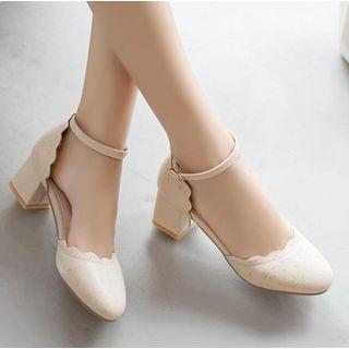 Scallop Trim Block Heel Dorsays