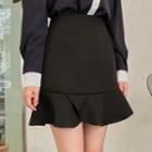 Ruffle-hem Plain Miniskirt