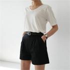 Flat-front Cotton Shorts With Belt