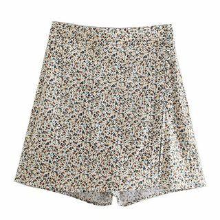 Floral High-waist Mini A-line Skort