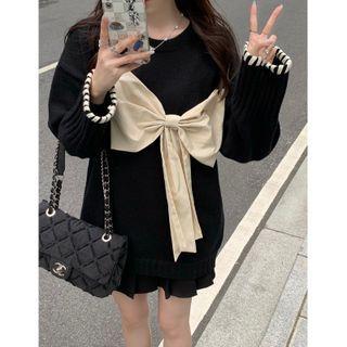 Bow-front Sweater Black - One Size