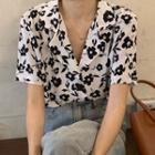 Short-sleeve Floral Print Shirt Black Flowers - White - One Size