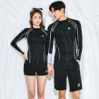 Couple Matching Set: Contrast Trim Rash Guard + Swim Shorts