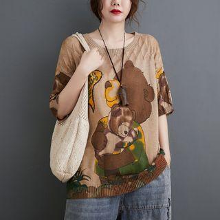 Cartoon Bear Short-sleeve Knit Top