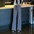 Short-sleeve T-shirt / Cutout Striped Wide Leg Pants