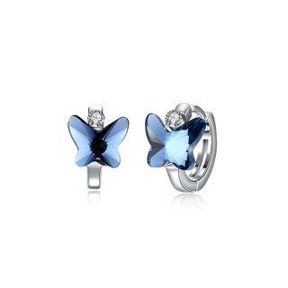 925 Sterling Silver Blue Butterfly Earrings With Austrian Element Crystal Silver - One Size