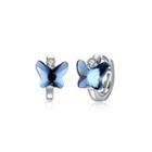 925 Sterling Silver Blue Butterfly Earrings With Austrian Element Crystal Silver - One Size