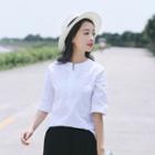 Perforated Short-sleeve Blouse