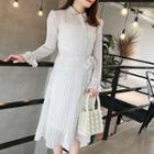 Set: Dotted Long-sleeve A-line Dress + Slipdress