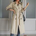 Double-breasted Trench Coat With Belt Light Beige - One Size