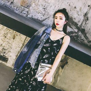 Feather Printed Loose-fit Sleeveless Dress