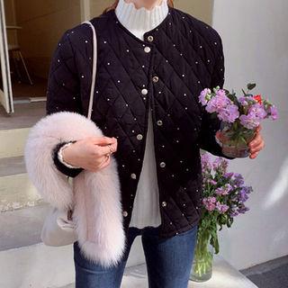 Snap-button Dotted Quilted Jacket Black - One Size