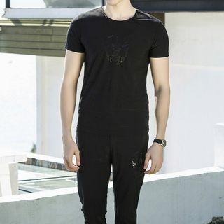 Set: Short-sleeve Sequined T-shirt + Sweatpants