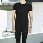 Set: Short-sleeve Sequined T-shirt + Sweatpants