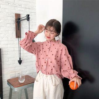 Frill Trim Dotted Long-sleeve Blouse