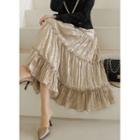 Frilled Metallic Long Tiered Skirt