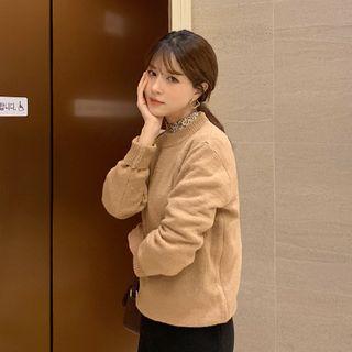 Crew-neck Knit Top Beige - One Size