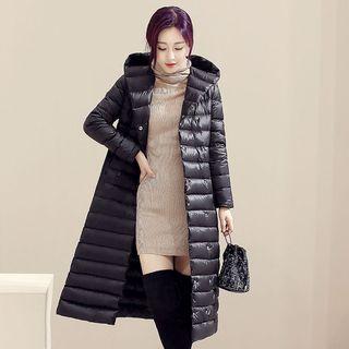 Plain Long Hooded Down Coat