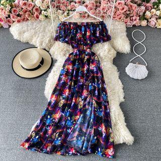 Off Shoulder Puff Sleeve Floral Dress