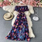 Off Shoulder Puff Sleeve Floral Dress