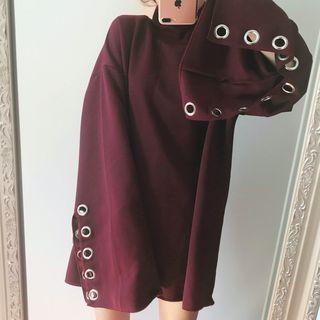 Slit Long-sleeve Long Pullover