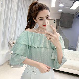 3/4-sleeve Ruffled Off-shoulder Top
