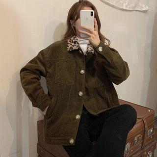 Leopard Print Panel Button Coat