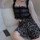 Sleeveless Lace Top / Long-sleeve Top / Leopard Print Skirt