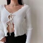 Tie-front Cropped Rib Knit Cardigan