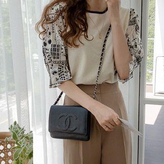 Printed-sleeve Top
